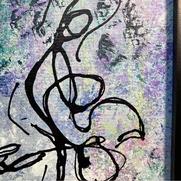 Original Abstract Framed Acrylic Floral Line Art Painting, 5x7" - Picture 6 of 14